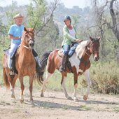 Jan Tuck and Kathy Cooksey enjoy a trail ride in San Dieguito River Park’s Lake Hodges area.