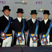 Californians Brian Hafner, Amanda Harlan, Christine Stephenson and Brianna Dutton from Zone 7 win the Team Gold medal in dressage at the 2009 FEI North American Junior & Young Riders Championships.