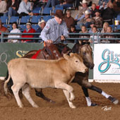 Todd Crawford and Shiners Nickle earn the NRCHA Snaffle Bit Futurity Open Reserve  Co-Championship with a 446.5 composite score.