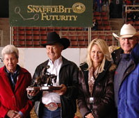 NRCHA honored its newest Million Dollar Rider, John Ward (far right) during the Snaffle Bit Futurity Open Finals opening ceremonies on Oct. 4