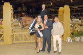 Rich Fellers on Flexible wins the $75,000 Grand Prix of Sacramento, pictured with Miss California International 2008 Jan Humphrey and show managers Dale Harvey and Rudy Leone.