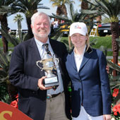 Tony Hitchcock presents Lucy Davis with the 2011 Shalanno Style of Riding Award.