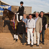 Markel representatives John, Lisa, and Brandon Seger join Gil Merrick to present the Open Third Level Markel/Cornerstone Series Championship to Sherry Van't Riet and Sir Deauville Aug. 28.