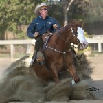 David Hanson took Giselle Turchet’s Load Your Gun, shown here in an earlier reining, to the Affiliate 3 Open title and Affiliate 4 Open reserve at the WCRHA Shootout weekend May 23-26. 