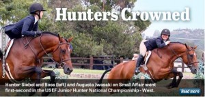 Hunter Siebel and Boss (left) and Augusta Iwasaki on Small Affair went first-second in the USEF Junior Hunter National Championship-West